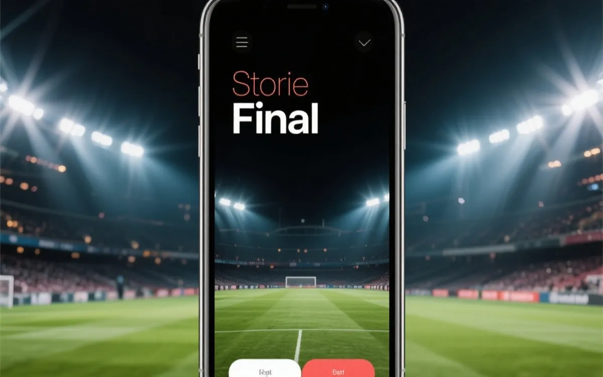 决赛之夜的球场灯光与手机竖屏故事版式构图